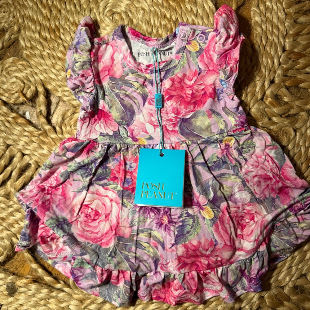Never worn* Posh Peanut Pink and Purple Floral Romper with tags